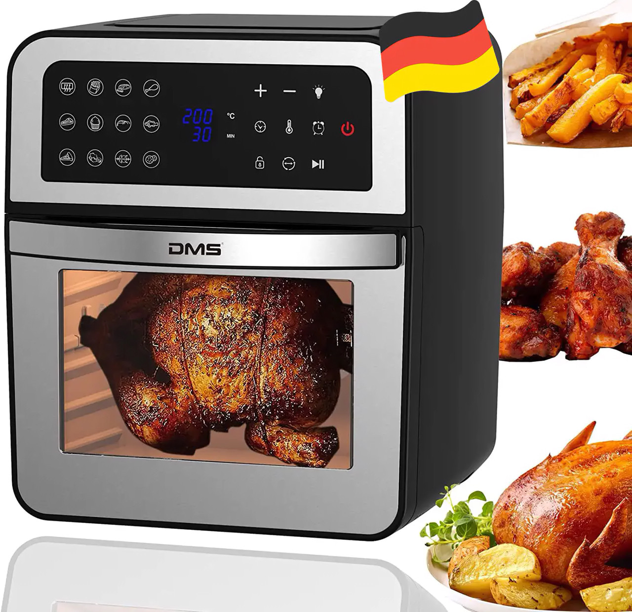 Багатофункціональна піч аерофритюрниця 12 програм електрична Air Fryer DMS HF-12S-XXXL 1800 Вт