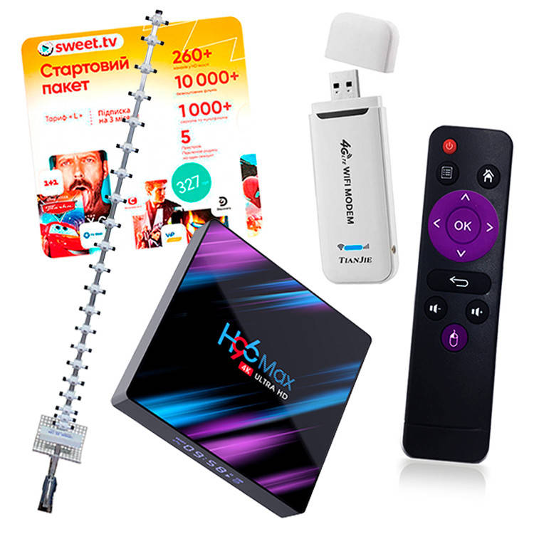 4G Wi-Fi комплект + Приставка Смарт ТВ H96 MAX (4/64 GB) + Пакет Sweet TV (L) на 3 місяці, фото 1