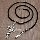 Чоловіча шовкова цепочка з хрестиком на жорсткому вушку. Шовковий шнурок з срібним замком і хрест., фото 9