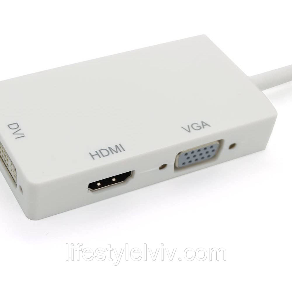 Переходник адаптер 3в1 Mini DisplayPort на HDMI, DVI, VGA / Конвертер Full HD 1080p - фото 3 - id-p1810638443