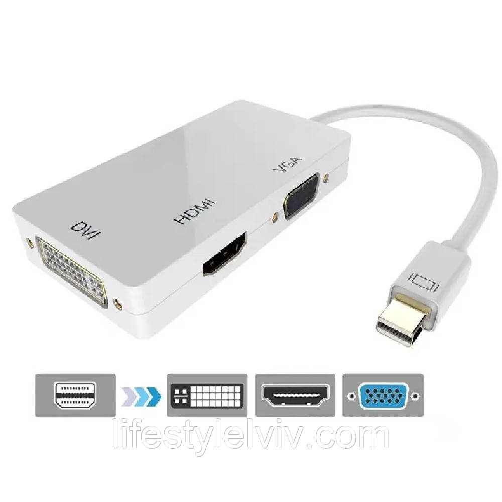 Переходник адаптер 3в1 Mini DisplayPort на HDMI, DVI, VGA / Конвертер Full HD 1080p - фото 4 - id-p1810638443