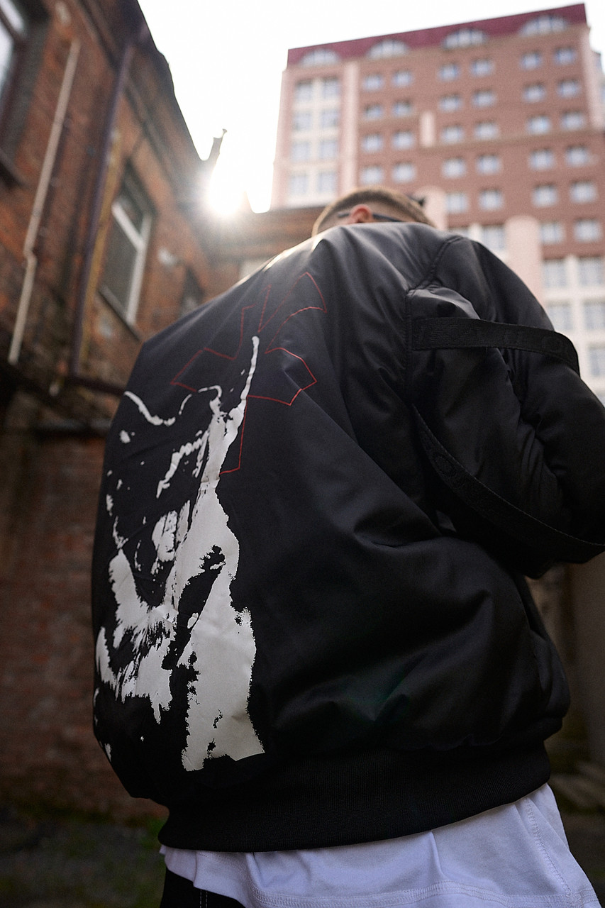 Бомбер оверсайз мужской OGONPUSHKA Strike Bark черный (ID#1810588451 ...