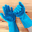 Рукавички для миття посуду з ворсинками Kitchen Gloves, Блакитні / Силіконові рукавички універсальні, фото 5
