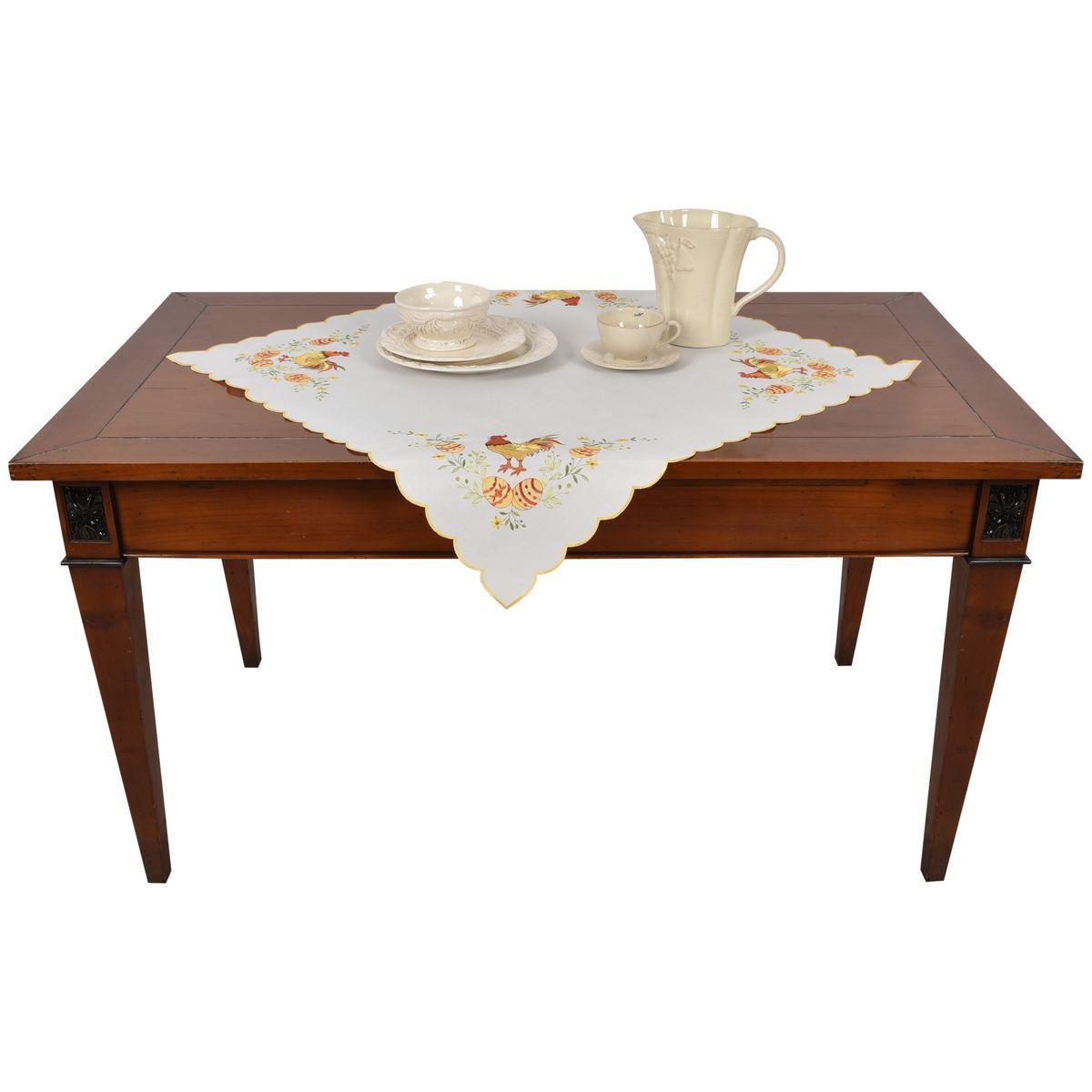 Скатертина-наперон у білому кольорі з вишивкою "Півнята" Villa Grazia 85x85 см, фото 1