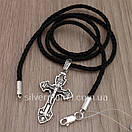 Чоловіча шовкова цепочка з хрестиком на жорсткому вушку. Шовковий шнурок з срібним замком і хрест., фото 10