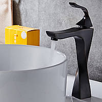 Дизайнерский смеситель для умывальника WanFan люкс качества, кран в ванную с одной ручкой матовый Черный TS