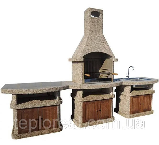 Вуличний камін-барбекю "Сицилія" зі столом, столом-мийкою та дверима