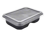 Набор одноразовой посуды (5шт) контейнер с крышкой 179х227х41мм С2 черный 2 деления, ланч бокс 60-2297 ТМ