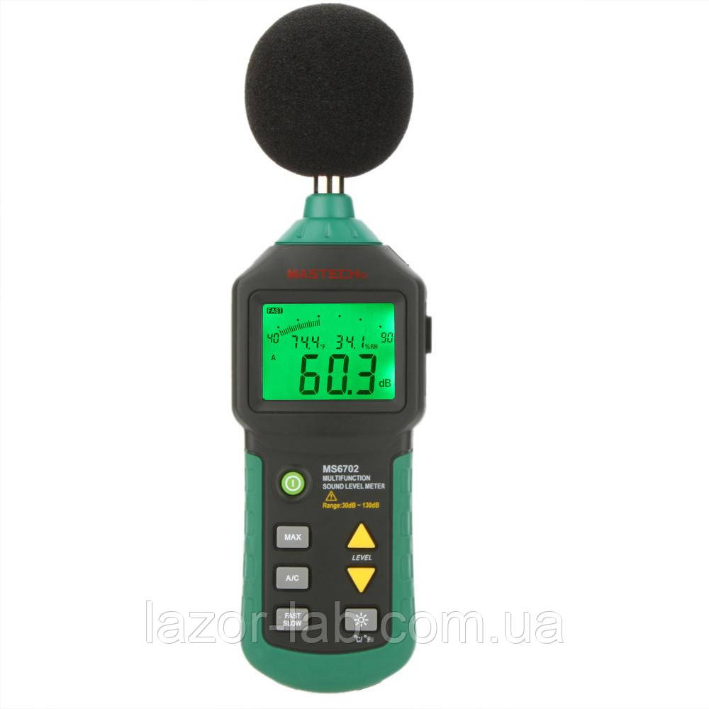 Шумомер Mastech MS6702 (30-130 dB) з вимірюванням температури та вологості (-20 °C + 60 °C; 0-100%)