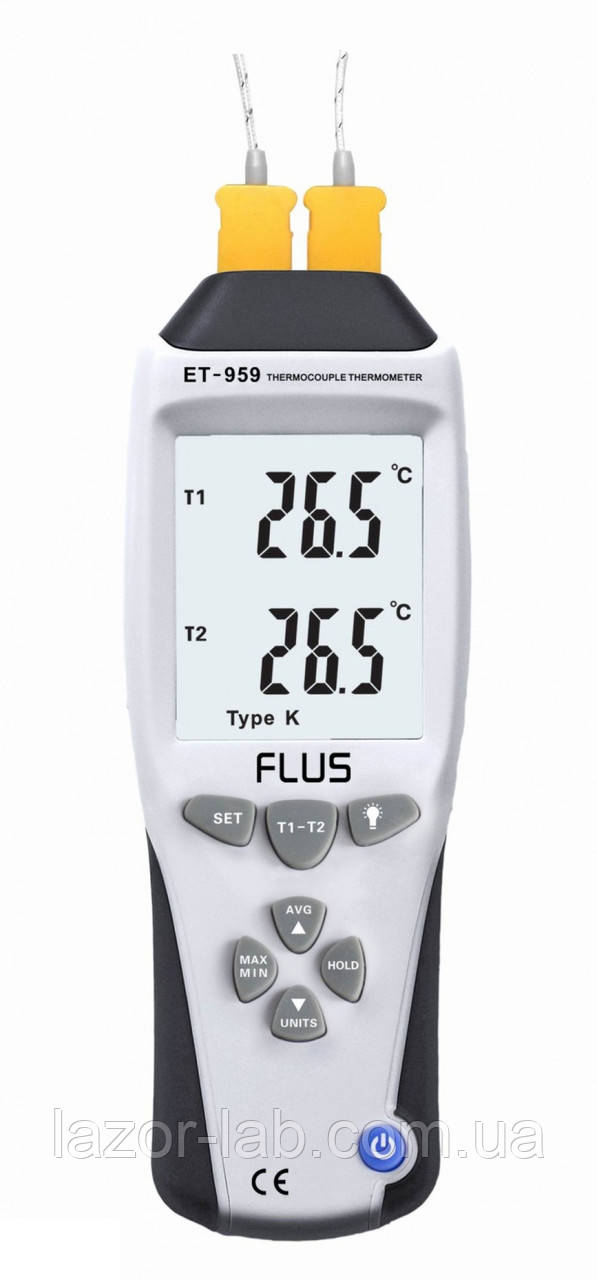 Термометр Flus ET-959 (TM705) з термопарою К (від -210 до +1100 °C) і J (від -200 до +1372 °C) -типу