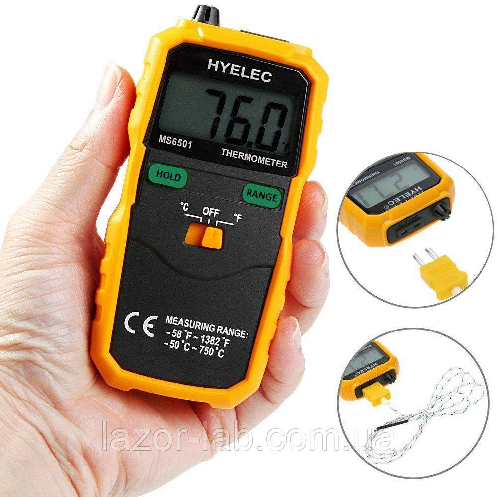 Цифровий термометр HYELEC MS6501 з термопарою К-типу (від -50 °C до +750 °C) і датчиком температури повітря