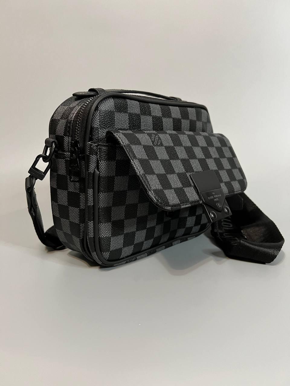 Сумка барсетка чоловіча Louis Vuitton сіро-чорна в шахівку
