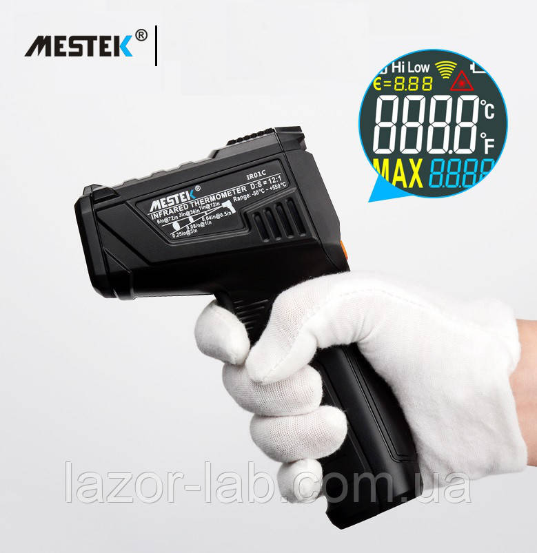 Пирометр Mestek IR01C (IR: -50 ... +550 °C; 0-100% - измерение влажности воздуха) D:S: 12:1; EMS: 0.10-1.00 - фото 3 - id-p674534255