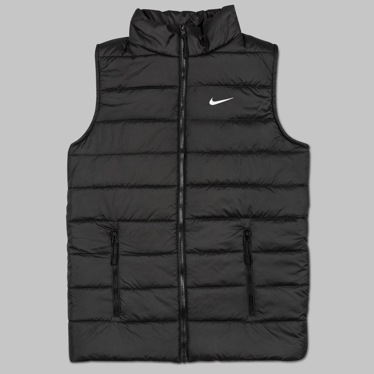 Чоловіча жилетка Nike чорна без капюшона з плащової тканини веснянка осінна  ⁇  Безрукавка Найк демісезонна, фото 1