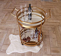 Сервировочный столик золотой на колесах из металла с зеркальным покрытием. 96018