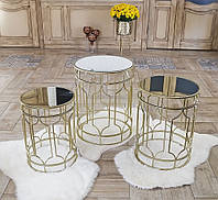 Набор 3-х круглых журнальных столиков с золотой зеркальной столешницей. 60632