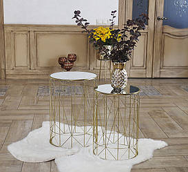 Комплект 2-х круглих журнальних столів Арт деко із дзеркальною стільницею золотою   70107