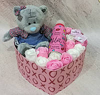 Подарунковий набір ведмедик Тедді, мильні троянди.Подарунок мамі, сестри, подрузі на день народження,річницю.