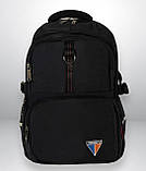 Чоловічий рюкзак чорний з USB та ортопедичною спинкою великий міський, спортивний, для ноутбука 17″, фото 3