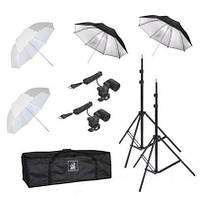 Комплект для фотостудии DOUBLE-4 (студийный набор - 4 зонта + 2 стойки + 2 лампы)