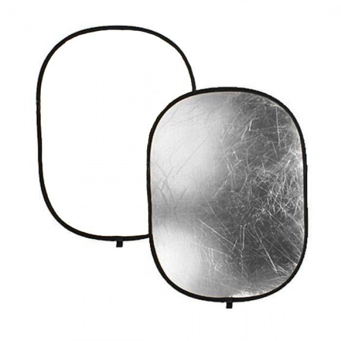 Фото рефлектор — відбивач овальний 2 в 1 розміром 90 см х 120 см (білий — срібний)