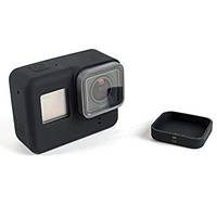 Силиконовый чехол, футляр с крышкой на объектив для экшн камер GoPro Hero 5, 6, 7 - черный (код № XTGP347)