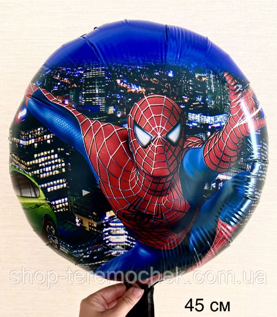 Куля фольгована Людина Павук у нічному місті, повітряна куля з фольги з малюнком Спайдермен 45 см 18"