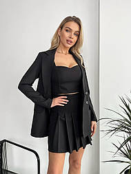 Чорний жіночий класичний костюм-трійка - піджак, топ і спідниця
