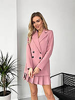 Розовый женский классический костюм-тройка - пиджак, топ и юбка