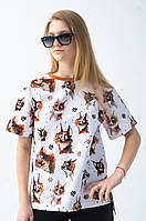 Футболка для дівчинки білого кольору з принтом шалена лисиця 104-158