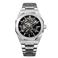 Мужские классические часы Gusto Skeleton Silver-Black скелетон