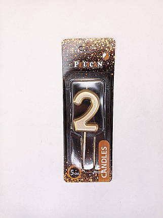 Свічка для торта Pelican "2" ЗОЛОТО 5 см 865012 KNZ, фото 1