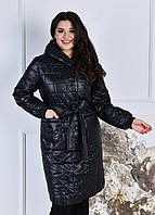 Куртка черная стеганая из стеганой плащевки на весну и осень по колено размер от 46 до 56