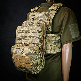 Тактичний Рюкзак / Штурмова панель на плитоноску 40х30х 5/10 см. Cordura 1000D. український піксель ММ14