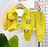 Детский костюм тройка для мальчика, костюм для детей: пиджак, реглан и штаны, жёлтый