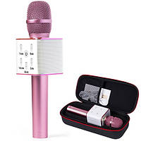 Караоке-мікрофон Q7 rose з чохлом. Бездротовий (блютуз) рожевий, тисни купити