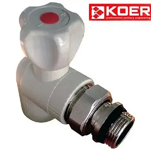 КРАН РАДІАТОРНИЙ УГЛОВИЙ KOER PPR 20x1/2 З СИСТЕМИЙ «АНТИПРОТЕЧКА»