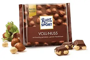 Шоколад молочний Ritter Sport VOLL-NUSS (цільний лісовий горіх) Німеччина 100 г