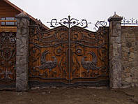 Эксклюзивные кованые ворота с калиткой, код: 01082