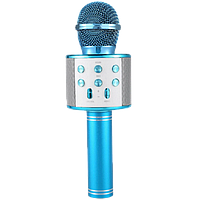Микрофон караоке Wester WS-858 - беспроводной Bluetooth микрофон для караоке с плеером Голубой (b531), хороший