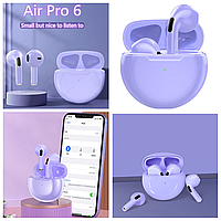 Беспроводные Bluetooth-наушники Air Pro 6 TWS фиолетовые вкладыши с микрофоном и сенсорным управлением