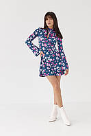 Платье мини расширенного силуэта с цветочным принтом TOP20TY - фиолетовый цвет, S (есть размеры)