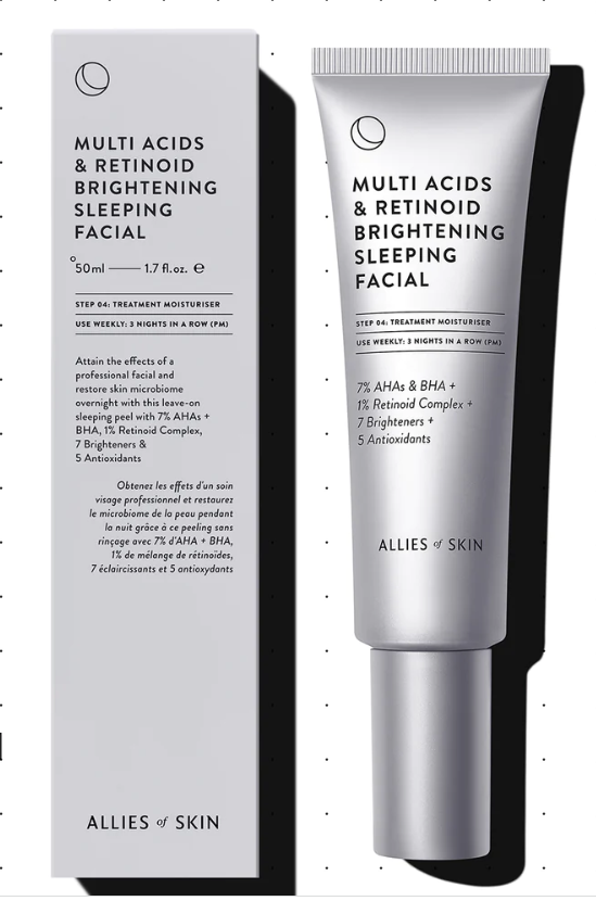 Нічний мультикислотний пілінг з ретинолом Allies of skin Multi Acids & Retinoid Brightening Sleeping Facial