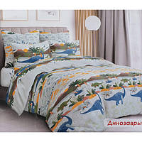 Дитяче полуторне ліжко з тканини бязь Динозаври на сірому виробник Тиретекс