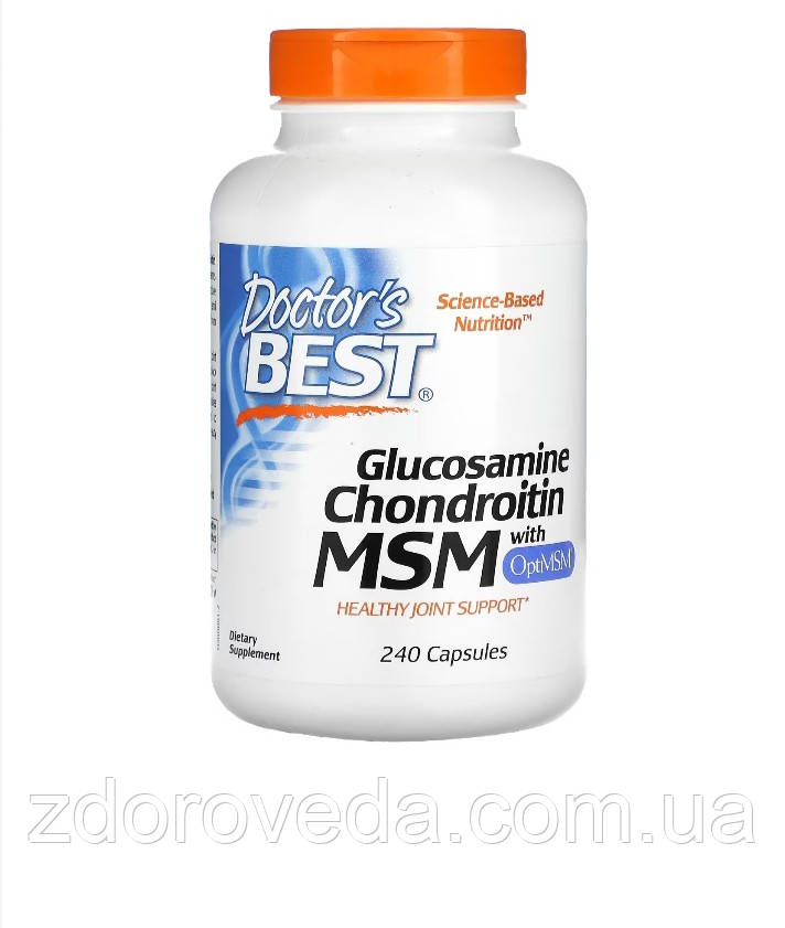 Doctor's Best, глюкозамін, хондроїтин та МСМ з OptiMSM, США, 240 капсул, фото 1