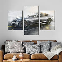 Картина из трех панелей KIL Art триптих Серебристый автомобиль Mercedes-Benz SLR McLaren 141x90 см (1367-32)