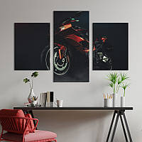 Картина из трех панелей KIL Art триптих Красный мотоцикл на чёрном фоне 141x90 см (1369-32) z111-2024