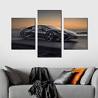 Картина из трех панелей KIL Art триптих Lamborghini Huracan EVO в чёрном цвете 141x90 см (1371-32) z111-2024