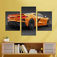 Картина из трех панелей KIL Art триптих Оранжевый Chevrolet Corvette Stingray 141x90 см (1409-32) z110-2024