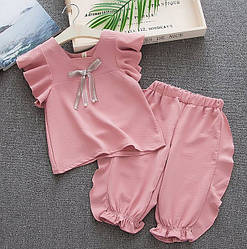 Літній костюм для дівчинки рожеий 4215, розмір 130